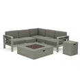 thumbnail image 1 of GDF Studio Crested Bay Outdoor V-Shaped Sofa Set with Fire Table, Gray and Light Grey, 1 of 15