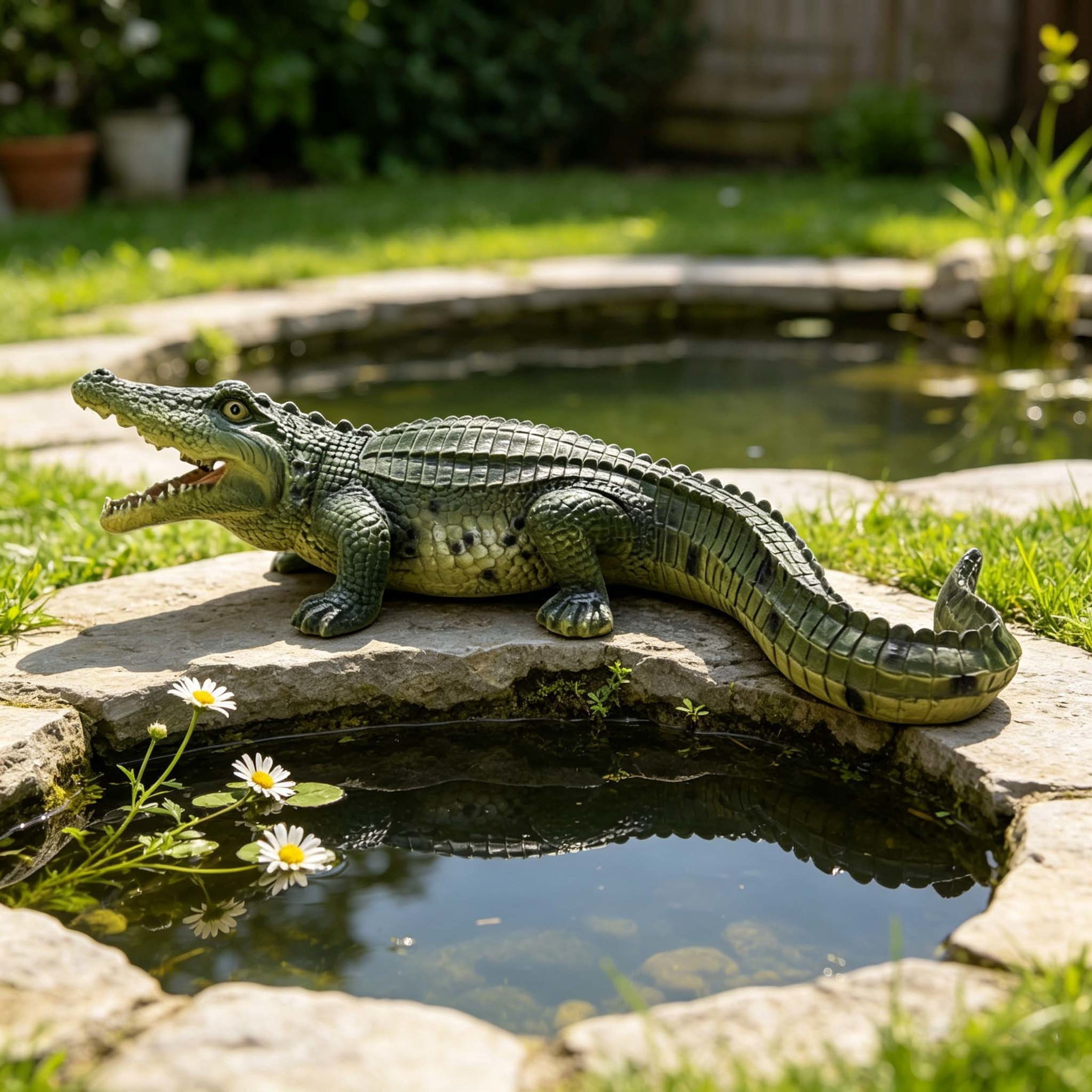 GDF Studio Crocodile Resin Indoor/Outdoor Guardian Statue, Weather-Resistant Decor Figurine for Garden & Courtyard