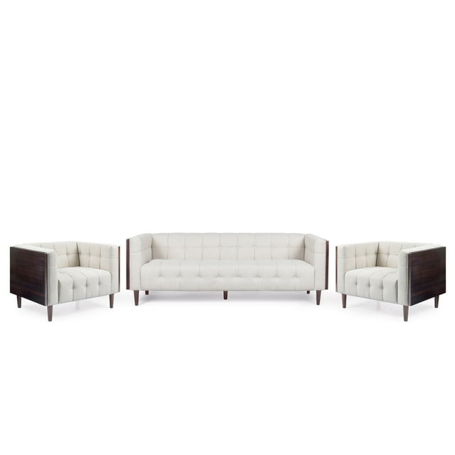 GDF Studio Croton Contemporary Fabric Tufted 3 Piece Living Room Sofa Set, Beige and Brown