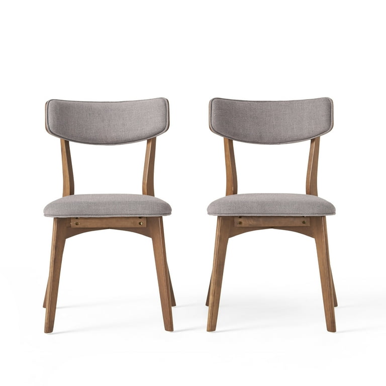 GDF Studio Crystal Indoor Mid Century Modern Fabric Upholstered Dining Chairs Set of 2 Dark Gray and Walnut