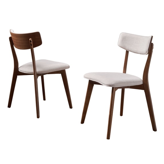 GDF Studio Crystal Mid Century Modern Fabric Upholstered Dining Chairs, Set of 2, Light Beige and Walnut