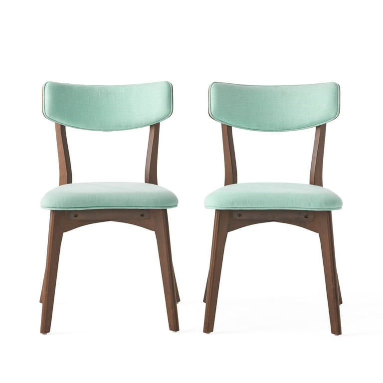 GDF Studio Crystal Mid Century Modern Fabric Upholstered Dining Chairs Set of 2 Mint and Walnut