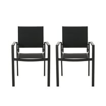 GDF Studio Curtisian Outdoor Mesh and Aluminum Dining Chairs, Black, Set of 2