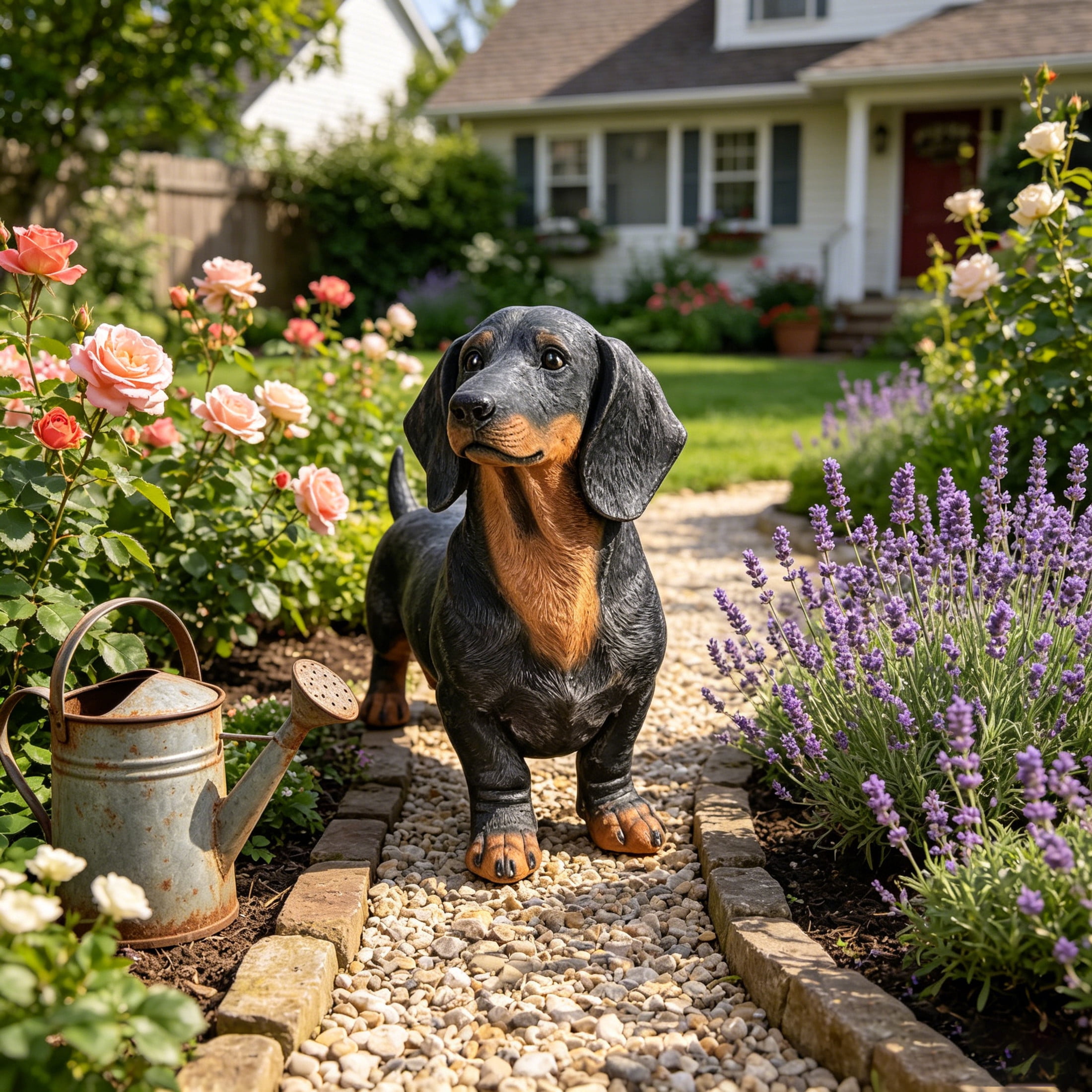GDF Studio Dachshund Resin Indoor/Outdoor Guardian Statue, Weather-Resistant Decor Figurine for Garden & Courtyard