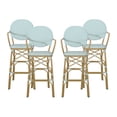 thumbnail image 1 of GDF Studio Danberry Outdoor Wicker and Aluminum 29.5 Inch French Barstools, Set of 4, Light Teal, White, and Bamboo Print Finish, 1 of 8