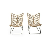 GDF Studio Danbury Outdoor Boho Modern Wicker Accent Chairs, Set of 2, Light Brown and Black