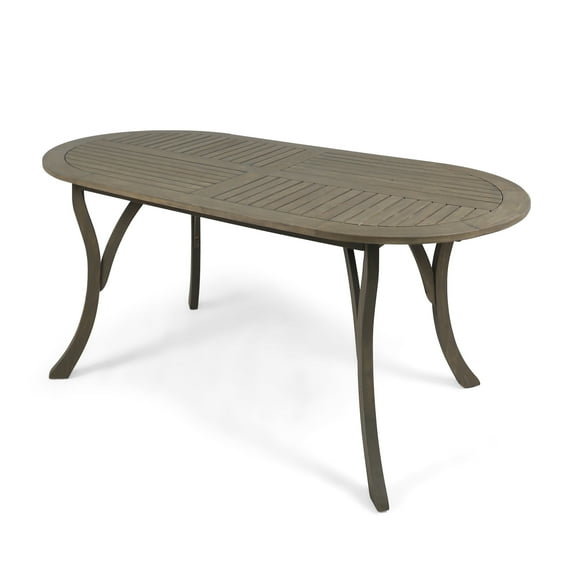 GDF Studio Danby Outdoor Acacia Wood Oval Dining Table Gray, 6Person
