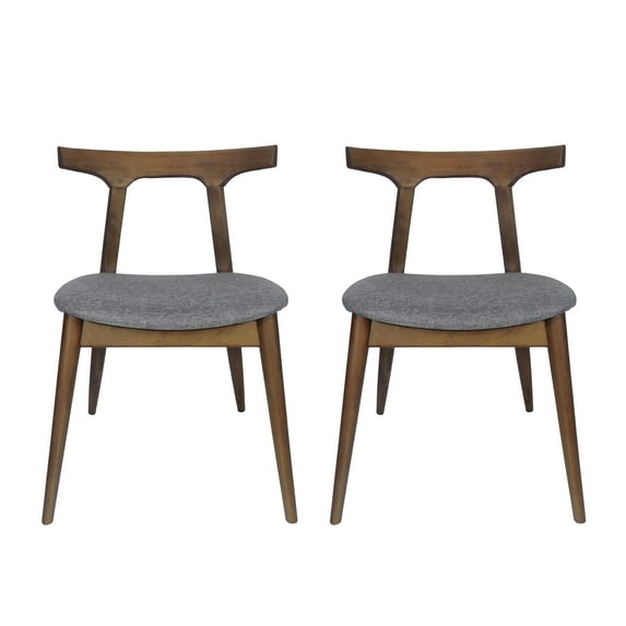 GDF Studio Danmore Mid Century Modern Fabric Upholstered Dining Chairs, Set of 2, Walnut and Charcoal