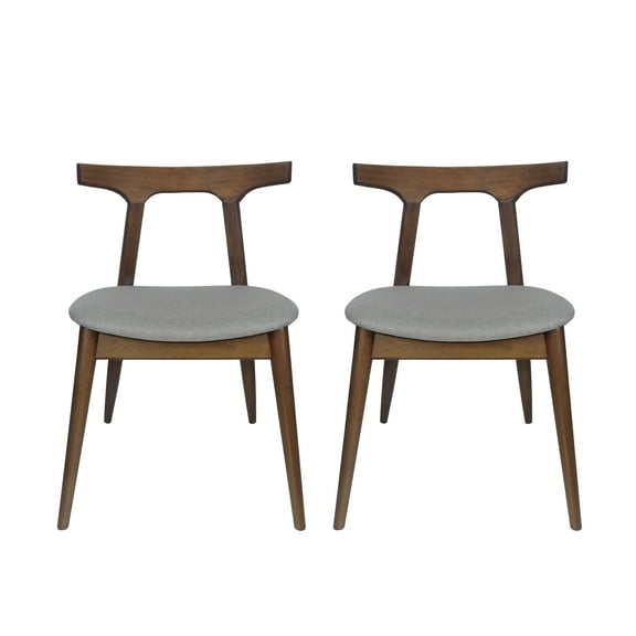 GDF Studio Danmore Mid Century Modern Fabric Upholstered Dining Chairs, Set of 2, Walnut and Light Gray