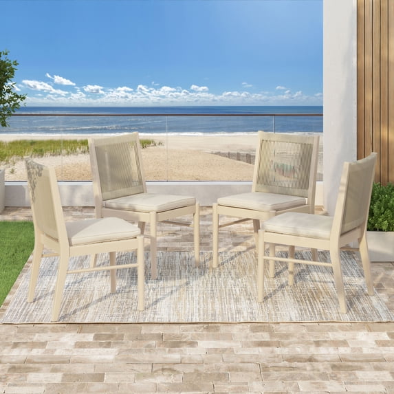 GDF Studio Delia Chic & Durable Acacia Wood Outdoor Dining Chairs, Water Repellent Fabric & Grey Rope(Set of 4)
