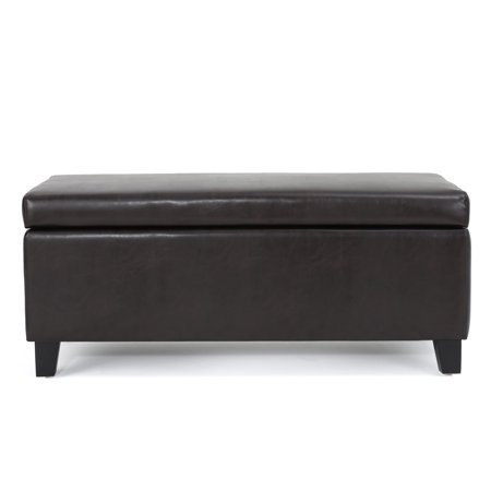 GDF Studio Delray Contemporary Upholstered Storage Ottoman, Brown Faux Leather