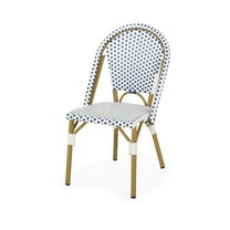 GDF Studio Desire Outdoor French Bistro Chair, Set of 2, Blue, White, and Bamboo Finish