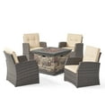 thumbnail image 1 of GDF Studio Didicas Outdoor Wicker 5 Piece Club Chair and Fire Pit Set with Cushions, Gray, Beige, and Stone, 1 of 13