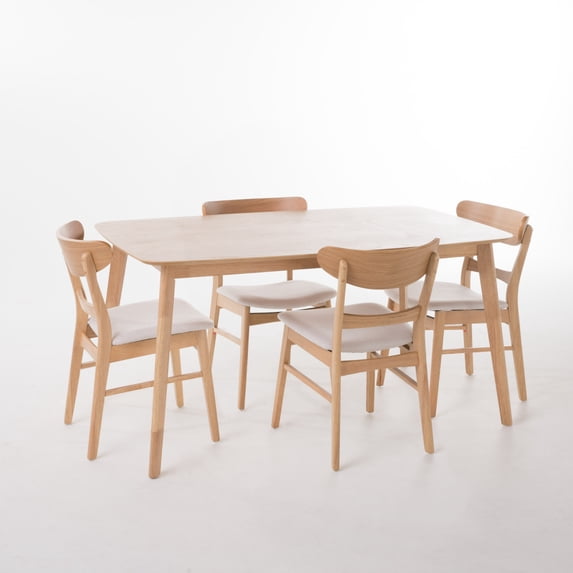 GDF Studio Dimick Mid Century Modern Fabric Upholstered 5 Piece Dining Set, Light Beige and Oak