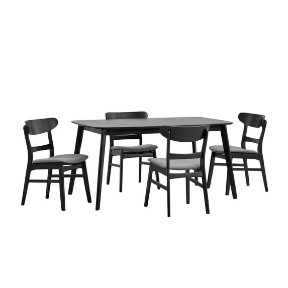 GDF Studio Dimick Mid Century Modern Fabric Upholstered Wood 5 Piece Dining Set, Black and Dark Gray