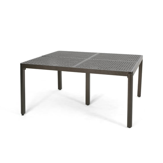 GDF Studio Dinah Outdoor Cast Aluminum Square Dining Table, Hammered Bronze