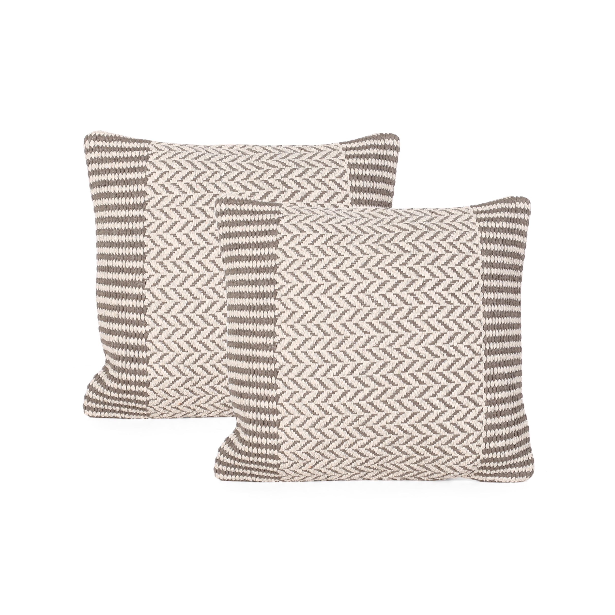 Goose Down Feather Throw Pillows Chevron Grey White 22 x 22 Set of