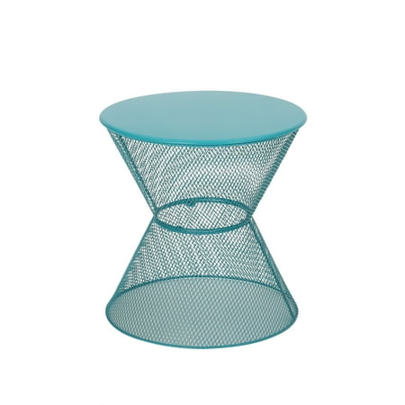 GDF Studio Doane Outdoor Metal Mesh Hourglass Side Table, Matte Teal