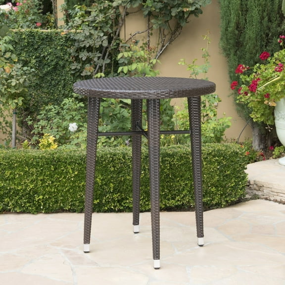 GDF Studio Domina Outdoor Wicker 41 Inch Bar Table, Multibrown and Silver