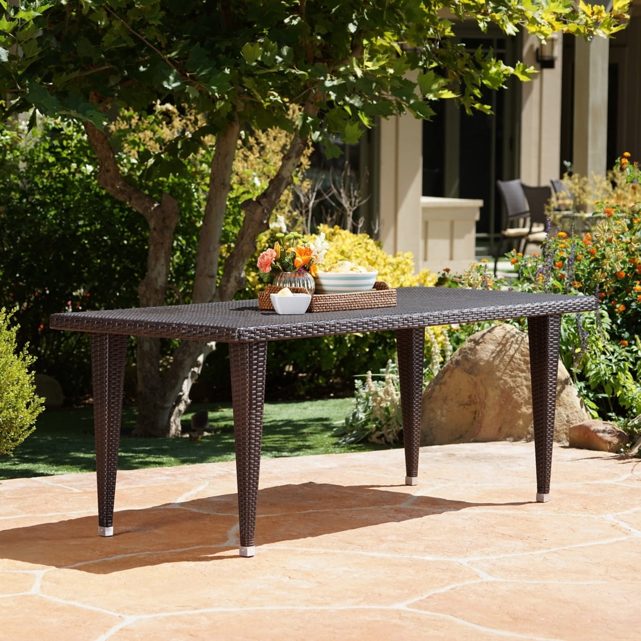 GDF Studio Domina Outdoor Wicker Dining Table, Multibrown - Walmart.com