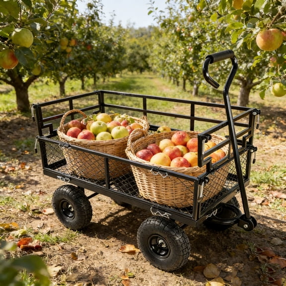GDF Studio Double Fence Utility Wagon Cart, Heavy Duty Garden Truck, Firewood Transport Collapsible Cart, Black