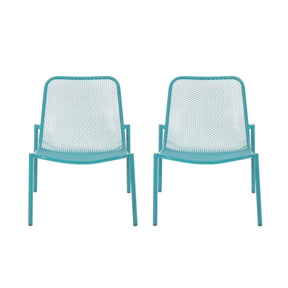 GDF Studio Douglas Outdoor Metal Mesh Accent Chairs, Set of 2, Matte Teal