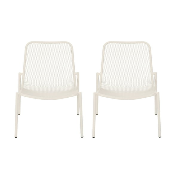 GDF Studio Douglas Outdoor Metal Mesh Accent Chairs, Set of 2, Matte White