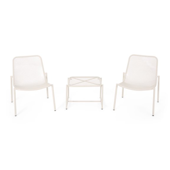GDF Studio Douglas Outdoor Modern Metal 3 Piece Chat Set, Matte White