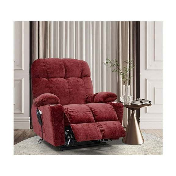 GDF Studio Dual OKIN Motor Power Lift Recliner Chair, Infinite Position Lay Flat 180, Heat Massage, 8 Vibration Points, Lumbar Heating, Red