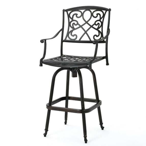 GDF Studio Dunlap Outdoor Traditional Aluminum 30 Inch Swivel Barstool, Shiny Copper