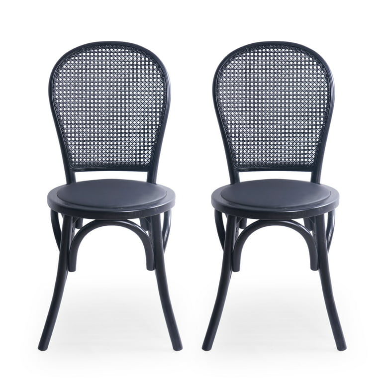 GDF Studio Durand King Louis Faux Leather and Rattan Dining Chairs, Set of  2, Black