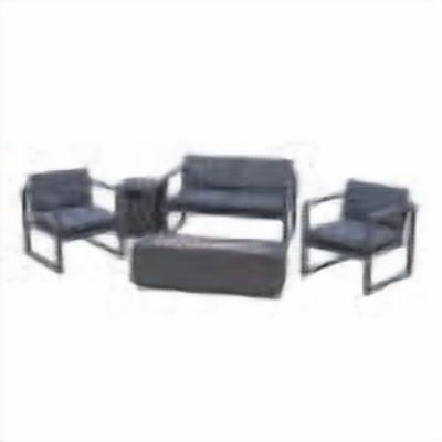 GDF Studio Eclipse Outdoor Aluminum 4 Seater Chat Set with Fire Pit, Dark Gray and Black