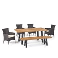 thumbnail image 1 of GDF Studio Edenborn Outdoor 6 Piece Lightweight Concrete and Wicker Dining Set with Bench, Multibrown and Natural Oak, 1 of 13