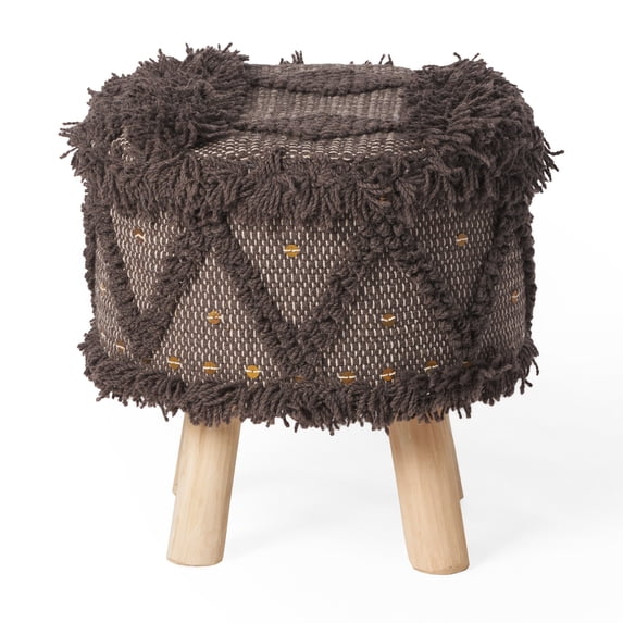 GDF Studio Edene Boho Handmade Fabric Stool with Metal Accents, Dark Brown