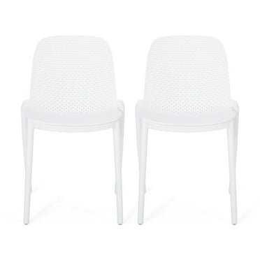 GDF Studio Edenton Outdoor Modern Stacking Dining Chair, Set of 2, White