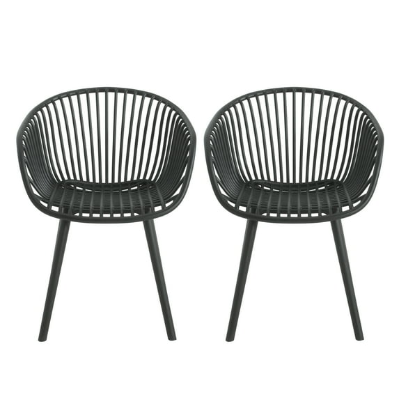 GDF Studio El Camino Hina Outdoor PP Accent Chairs, Black (Set of 2)