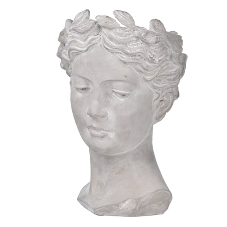 GDF Studio Elegant Greek-Style Grey Cement Indoor Outdoor Lady Head Planter, 7" x 7" x 11"
