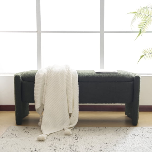 GDF Studio Elegant Long-Shaped Storage Ottoman, Entryway Bench Simple and Grand for Bedroom Living Room Hallway, Dark Green
