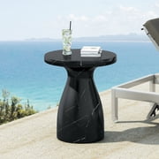 GDF Studio Elegant Marble Pattern Concrete End Table, Black