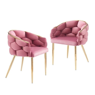 GDF Studio Elegant Velvet Accent Armchair with Gold Metal Legs, Pink, Set of 2