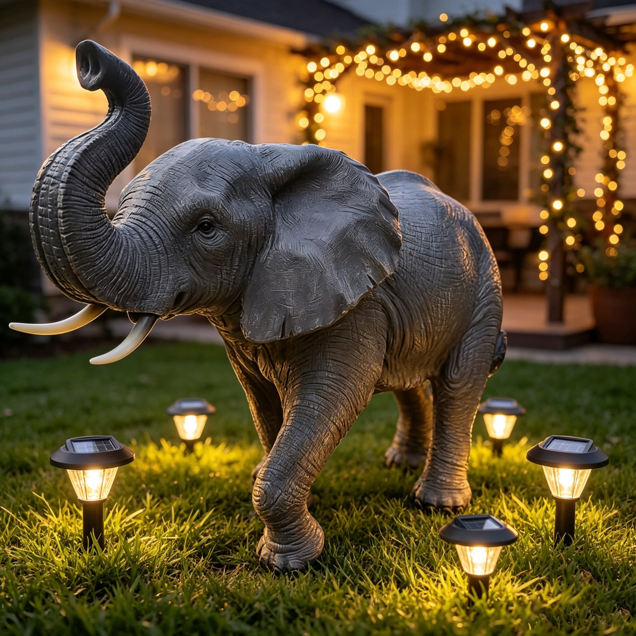GDF Studio Elephant Resin Indoor/Outdoor Guardian Statue, Weather-Resistant Decor Figurine for Garden & Courtyard