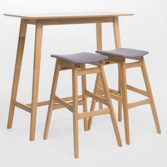 GDF Studio Elise Mid Century Modern Upholstered Wood 3 Piece Bar Set, Dark Gray and Oak