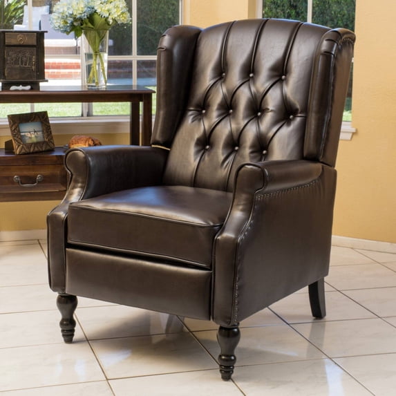 GDF Studio Elizabeth Contemporary Tufted Wingback Pushback Recliner, Brown and Dark Brown