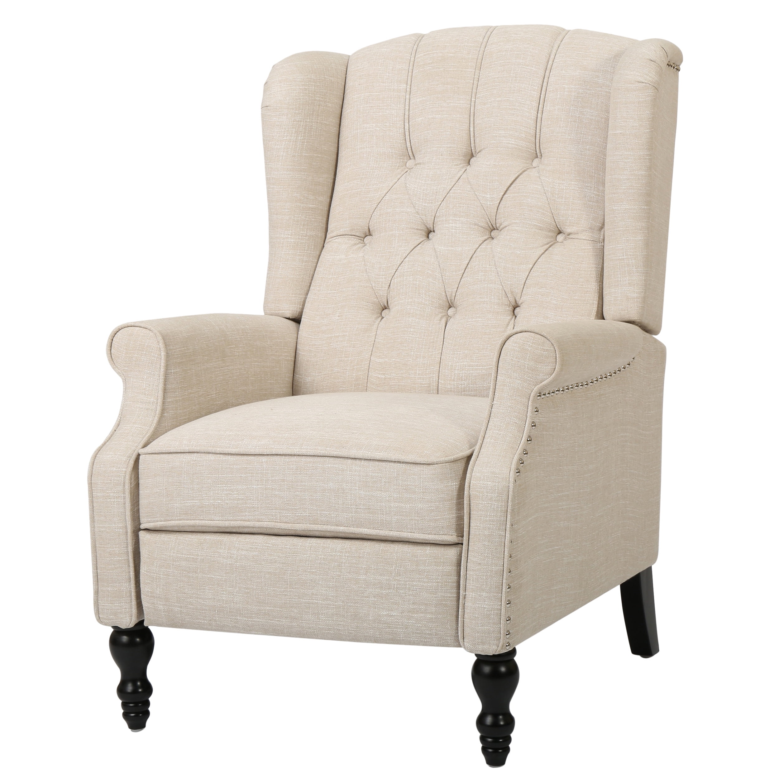 GDF Studio Elizabeth Contemporary Tufted Wingback Pushback Recliner, Light Beige and Dark Brown