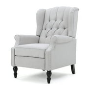 GDF Studio Elizabeth Contemporary Tufted Wingback Pushback Recliner, Light Gray and Dark Brown
