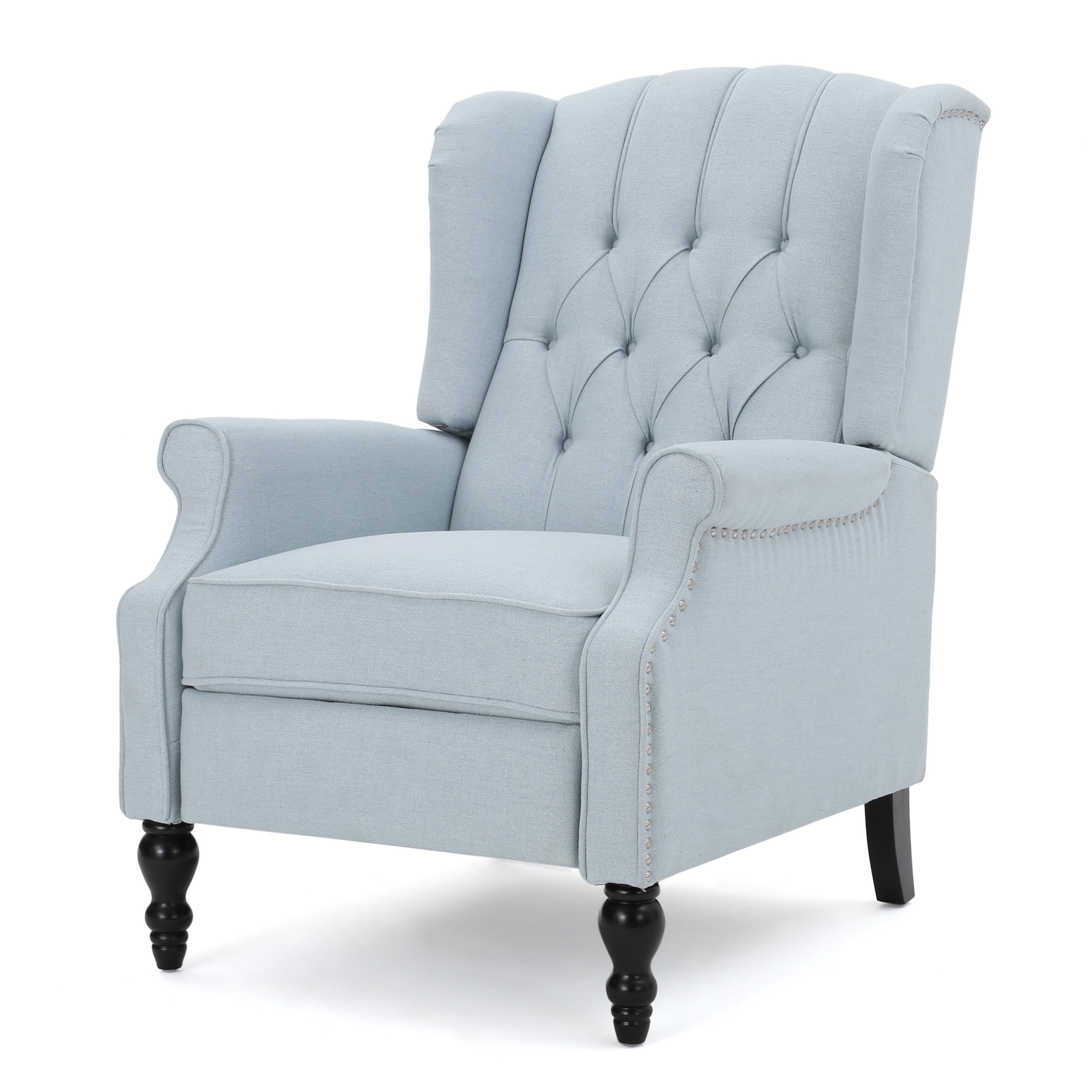 Light Sky Tufted Fabric Recliner with Wood Legs