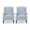 thumbnail image 1 of GDF Studio Elizabeth Contemporary Tufted Wingback Pushback Recliner, Set of 2, Light Sky Fabric and Dark Brown, 1 of 13