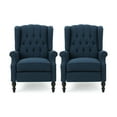 thumbnail image 1 of GDF Studio Elizabeth Contemporary Tufted Wingback Pushback Recliner, Set of 2, Navy Blue Fabric and Dark Brown, 1 of 13