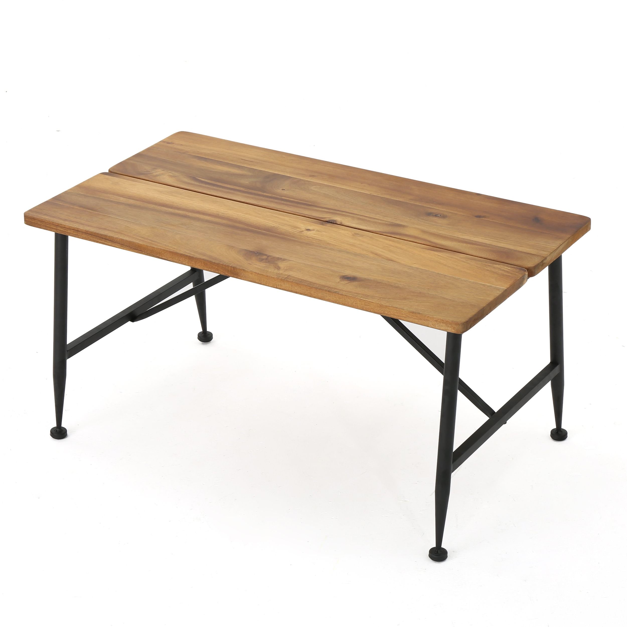Sleek Antique Acacia Wood and Black Iron Patio Coffee Table