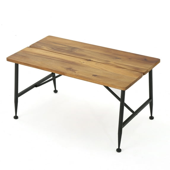 GDF Studio Ellaria Indoor/Outdoor Industrial Acacia Wood Coffee Table, Antique Teak and Black